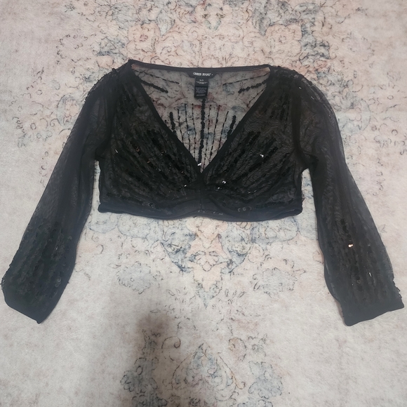 Guess Black Sequin Sheer Blouse - Picture 1 of 2